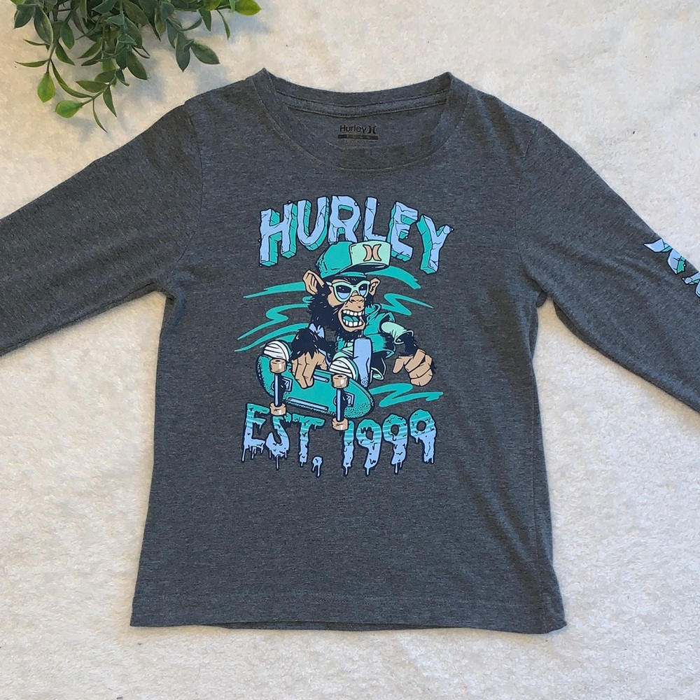 Hurley 7 Gray Skateboard Monkey Long Sleeve Shirt T-shirt EUC